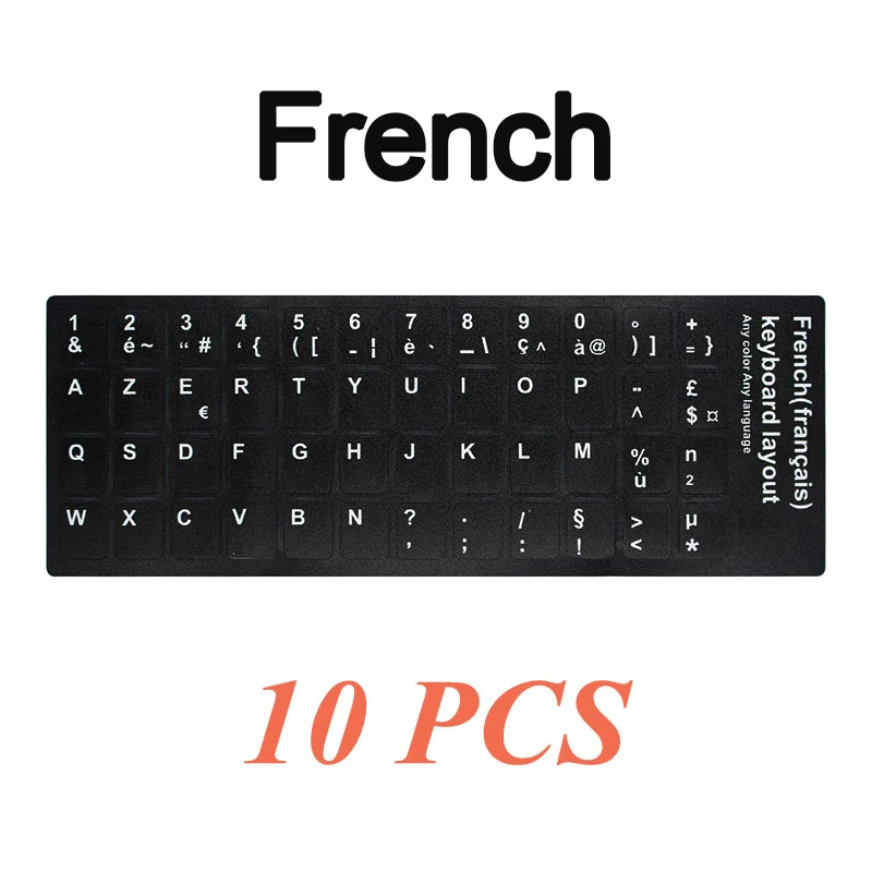 French-10 PCS 10 шт русский/английский/французский ПК Клавиатура Наклейка ПВХ матовая/глянцевая алфавитная раскладка ноутбук ПК настольная клавиатура наклейка - Цвет: French-10 PCS