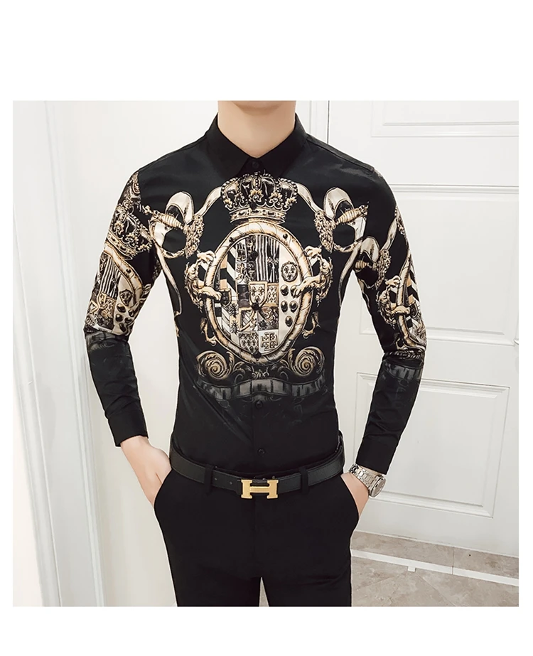 6XL, 19 цветов, модная повседневная приталенная Мужская рубашка с длинным рукавом и принтом из бутика/Высококачественная Мужская Клубная рубашка на выпускной