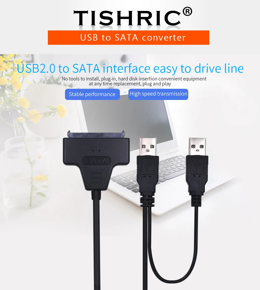 TISHRIC SATA для USB 2,0 до 7 15 22pin кабель адаптер Внешний USB питание для 2,5 ''SATA SSD HDD жесткий диск конвертер