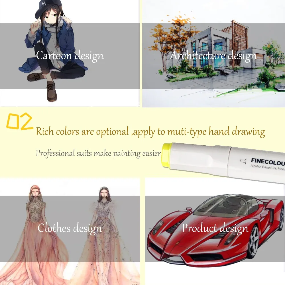 Finecolour EF100 240 цветов чернила на спиртовой основе двухсторонние эскизные