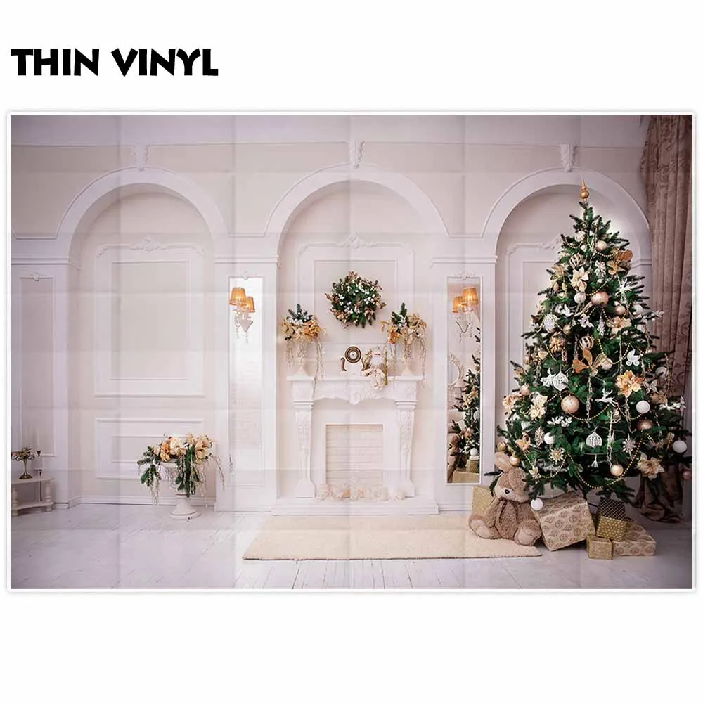 Фон Funnytree для фотостудии Рождественская елка в белой комнате цветы украшение