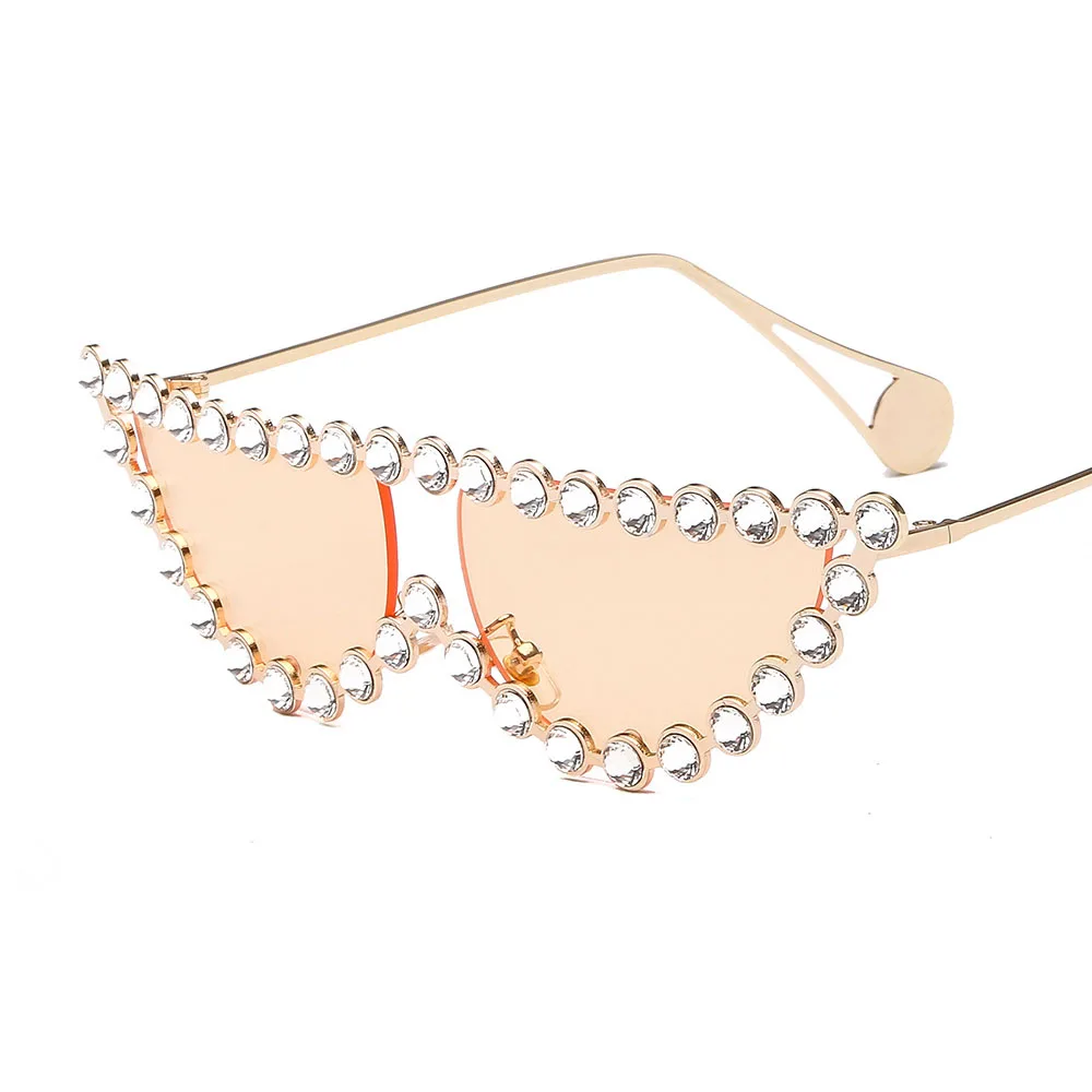 

Trendy Rhinestone Cat Eye Sunglasses Shades for Women Luxury Sunglasses Half Frame Lens Alloy Frame Sunglasses UV400
