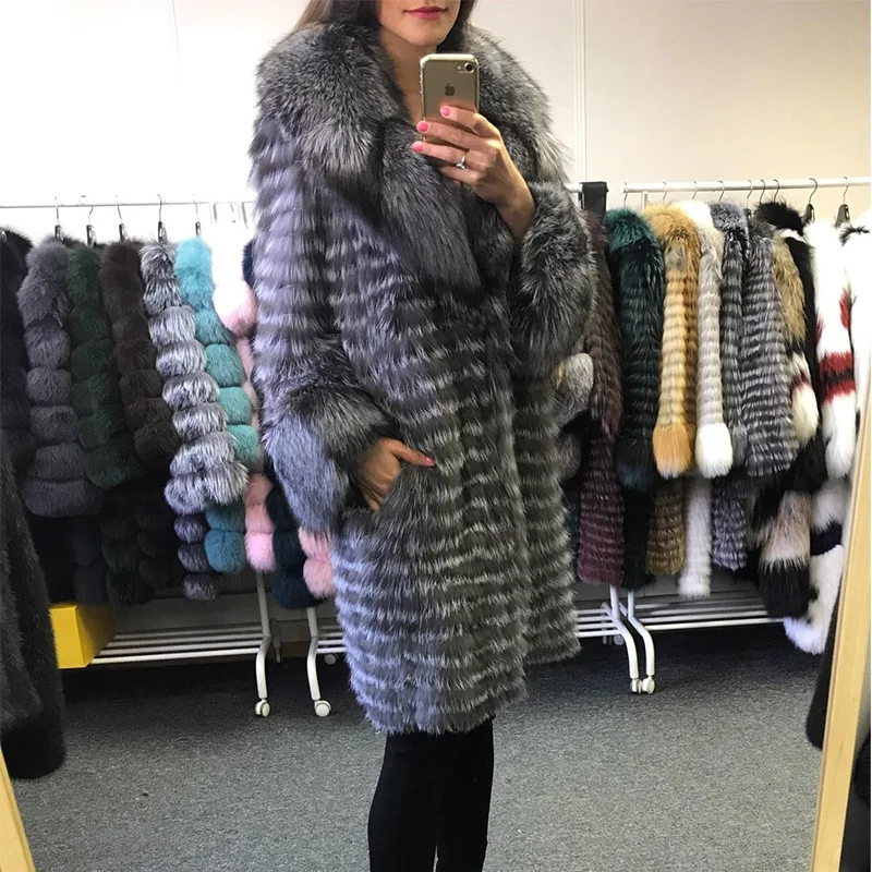 Женское пальто с натуральным мехом лисы TOPFUR Роскошное однотонное большого