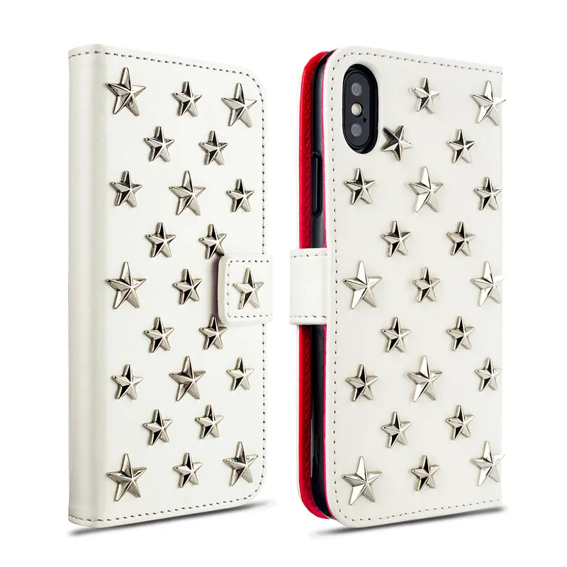 Роскошный кожаный чехол ручной работы для Iphone Xs 11 Pro MAX XR X 8 7 Plus Diy со звездами и заклепками Чехол-книжка Hoesje