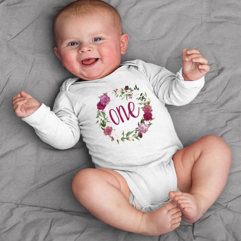 Детское боди YSCULBUTOL One на первый день рождения женское с цветочным дизайном белый