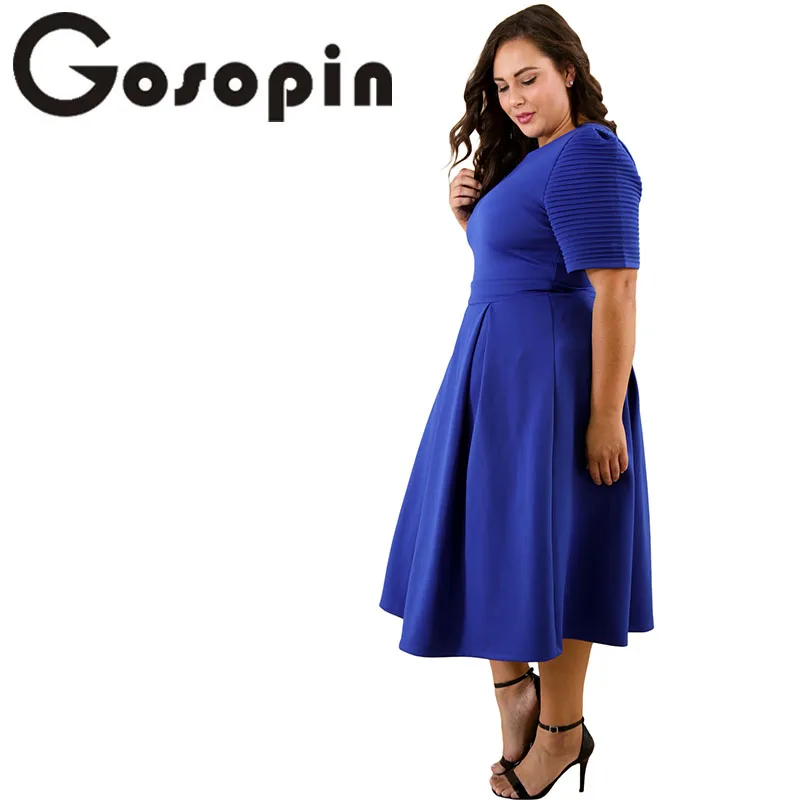 Gosopin плюс размер женские весенние элегантные офисные платья XXXL синие модные
