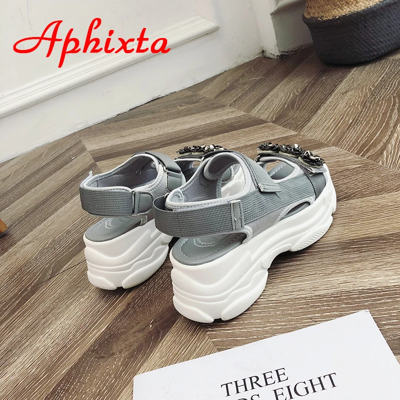 Aphixta/Женская обувь на танкетке женские босоножки со стразами тканевые сандалии