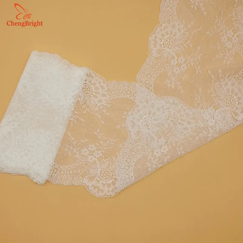 White ChengBright 2 ярда узор лотоса стрейч кружевная ткань кружевные ленты с отделкой ленты Diy ремесло ткань 18 см/7 дюймов ширина африканские ткани - Цвет: White