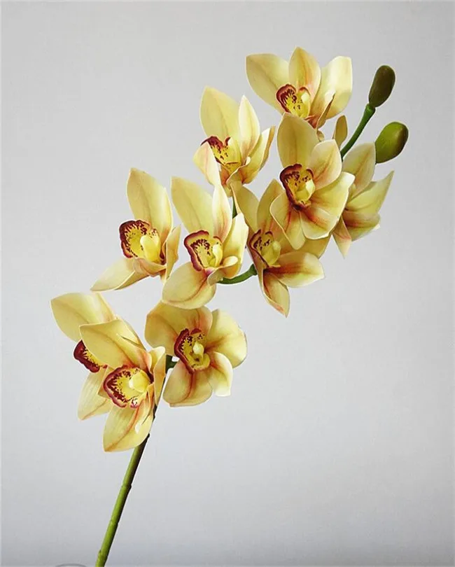 4p PU орхидеи 3D эффект печати Cymbidium искусственный настоящий сенсорный Орхидея 6 цветов для свадьбы центральные украшения дома цветы - Цвет: 002