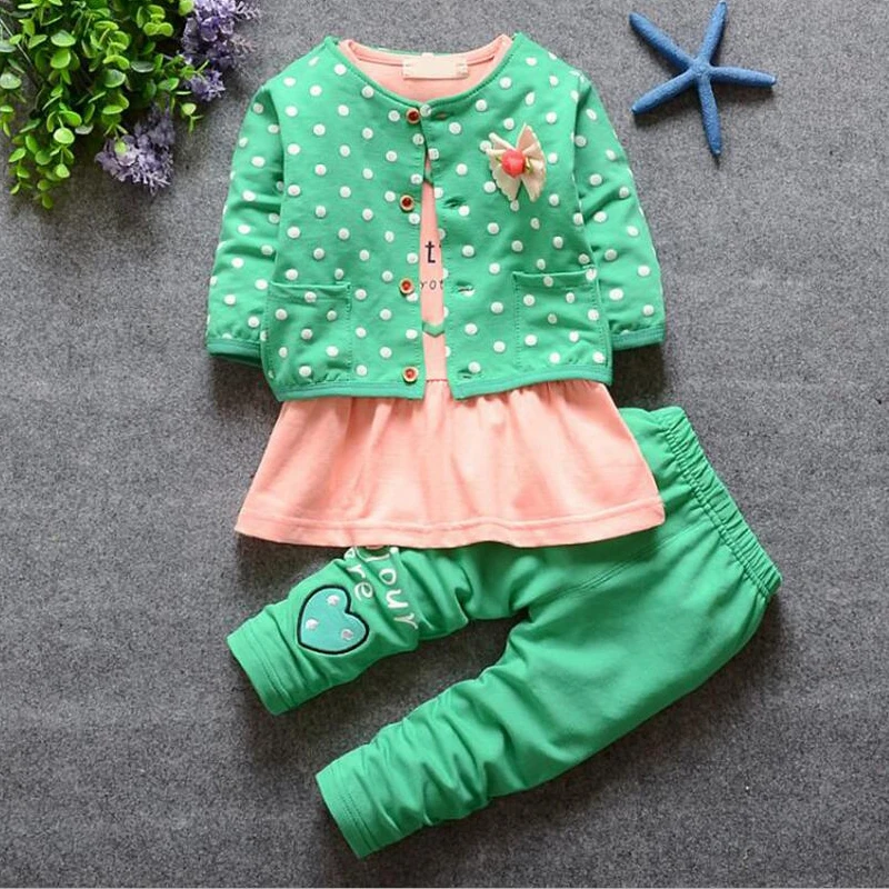 3pcs suit newborn baby girl clothes Kids Spring winter wave point clothing set fashion outfit cotton infant | Мать и ребенок