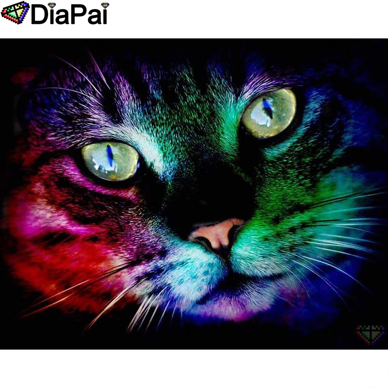 

DIAPAI Diamond Painting 5D DIY 100% Full Square/Round Drill "Colored animal cat" Diamond Embroidery Cross Stitch 3D Decor A24460