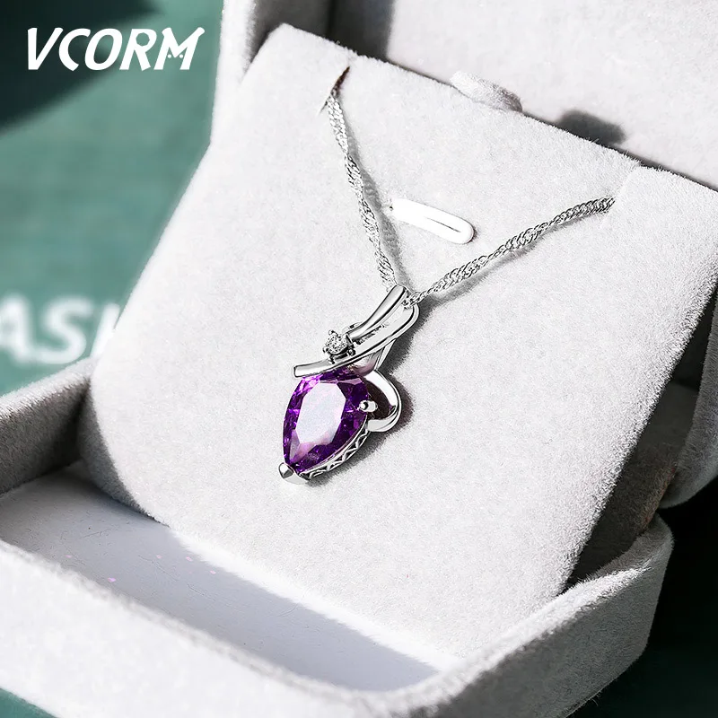 Purple VCORM, пара, первоначальное ожерелье с кристаллами в виде сердца, женское, эффектное, милое и романтичное, ностальгическое, модное ожерелье,, богемное ювелирное изделие - Окраска металла: Purple