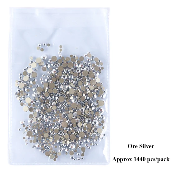 Ore Silver 1440 шт смешанных размеров Стразы для ногтей для маникюра с плоской задней стороной Алмазная форма Кристальные блестящие камни для дизайна ногтей украшения Драгоценные камни TR1015 - Цвет: Ore Silver