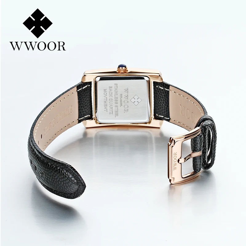 Топ класса люкс WWOOR новые женские часы крутые золотые черные Кристальные ремешок