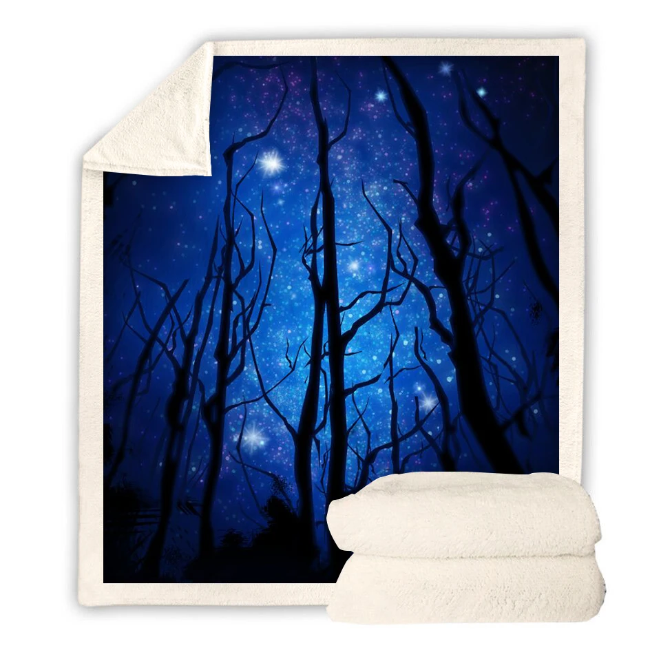 Новинка 2019 бархатное плюшевое покрывало с принтом ночь в лесу для девочек на