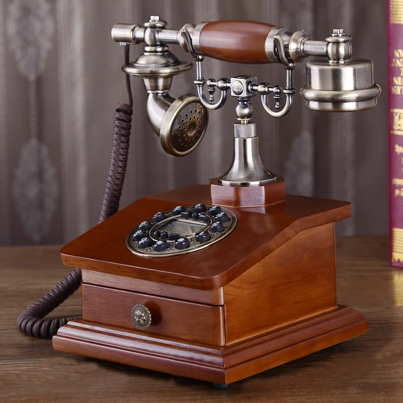 Старинный стационарный телефон из массива дерева модный античный деревенский с