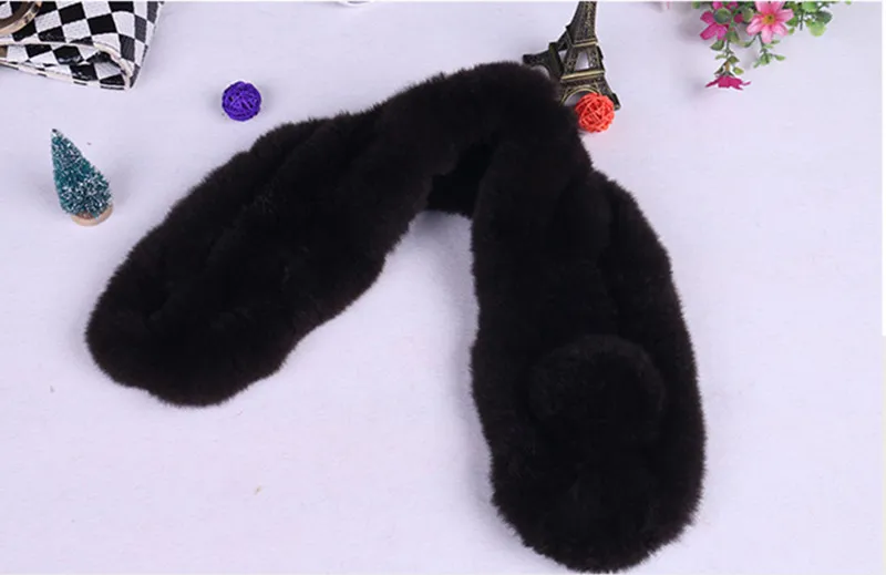 black Кролика Рекс шарф с мячом Новинка Зимы г. Женская мода шарфом - Цвет: black