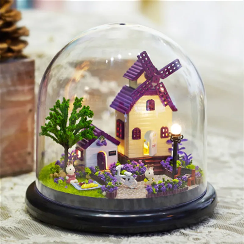 Поделки из дерева мини кукольный дом миниатюрная мебель Dollhouse Пластик Пылезащитный чехол Music Box днем колесо обозрения игрушки для Детский подарок