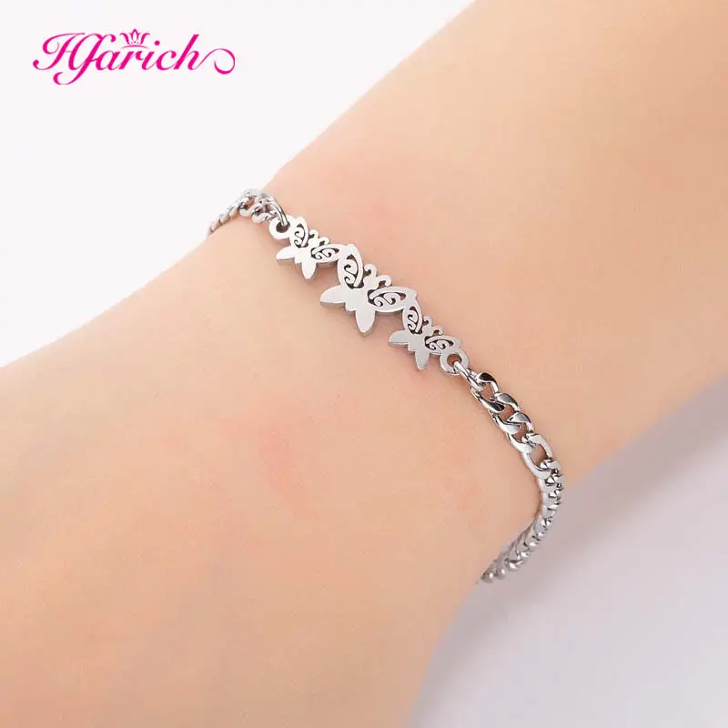 Hfarich простая элегантная бабочка браслет на запястье для женщин из нержавеющей