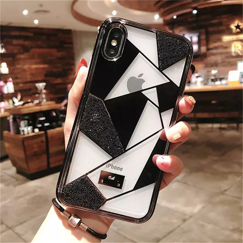 Черный Роскошный блестящий яркий чехол для телефона iphone X XR XS MAX 6 6s 7 8 Plus, чехол для iphone XR XS MAX, мягкие чехлы - Цвет: Черный
