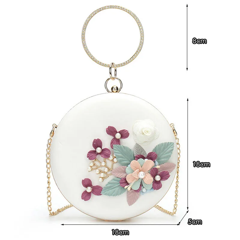 Женская сумка с цветочной вышивкой вечерние расшитые бисером и жемчугом круглые