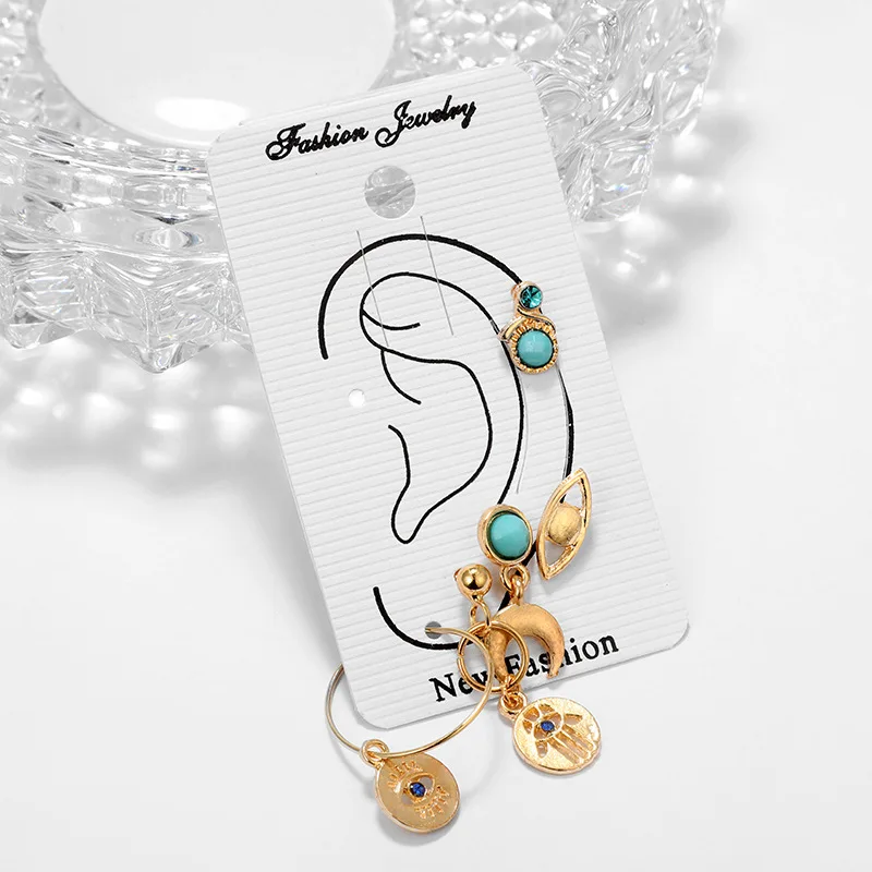 Новая Мода Boho 5 шт./компл. Комплект сережек для женщин Синий Камень Луна Пальма