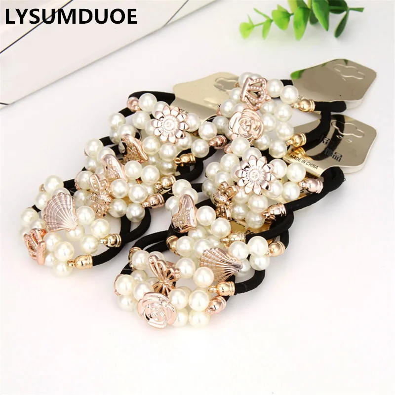 

10Pcs/Lot Girls Hair Accessories Flower Headband Pearl Elastic Hair Bands Korean Scrunchie Cute Headdress Hair Bands for Women