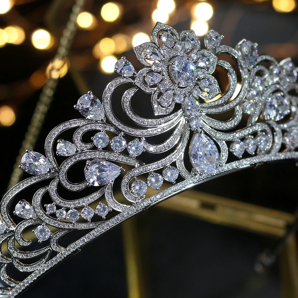 Vendimia brillante circonio completo novia tiara corona de cristal chapado boda dama honor joyeria|Украшения для волос| |