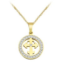gold silver color stainless steel cross necklace crystal pendant charm women chain jewelry unisex collier collier mujer