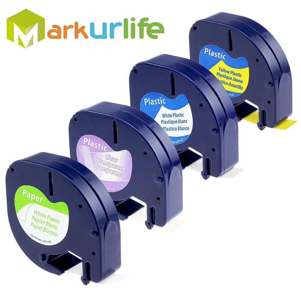 

4x Compatible for DYMO Label Tape Paper Plastic White 12mm for Dymo LetraTag LT-100H LT-100T QX 50 XR XM 2000 Plus Label Marker