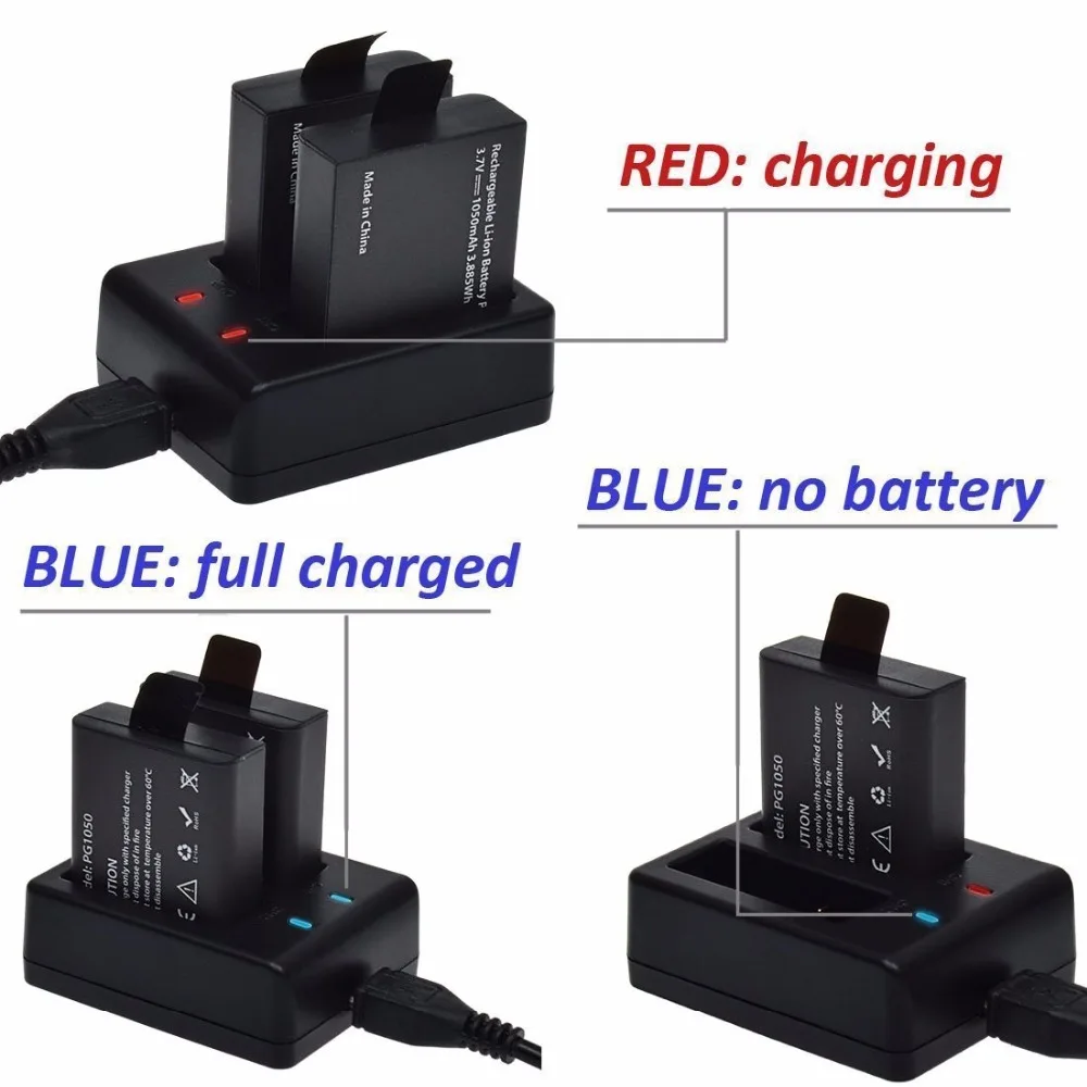 2x1050 mAh батарея экшн камеры с USB двойным зарядным устройством для Sj4000 (wifi) Sj5000 SJ6000