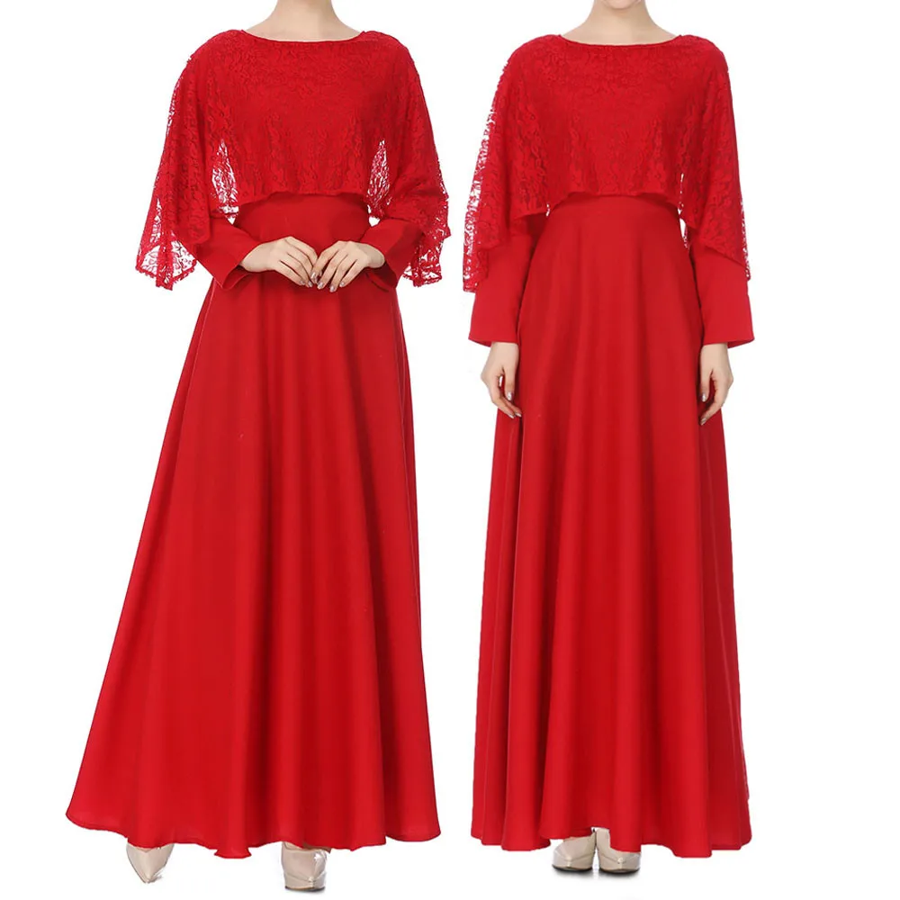 Женский мусульманский Кафтан абайя jilbaw длинный рукав кружева Длинное Макси