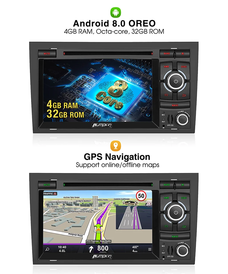 Тыква Восьмиядерный 7 &quotAndroid 8 0 автомобильный Радио DVD плеер GPS навигация 4 ГБ 32