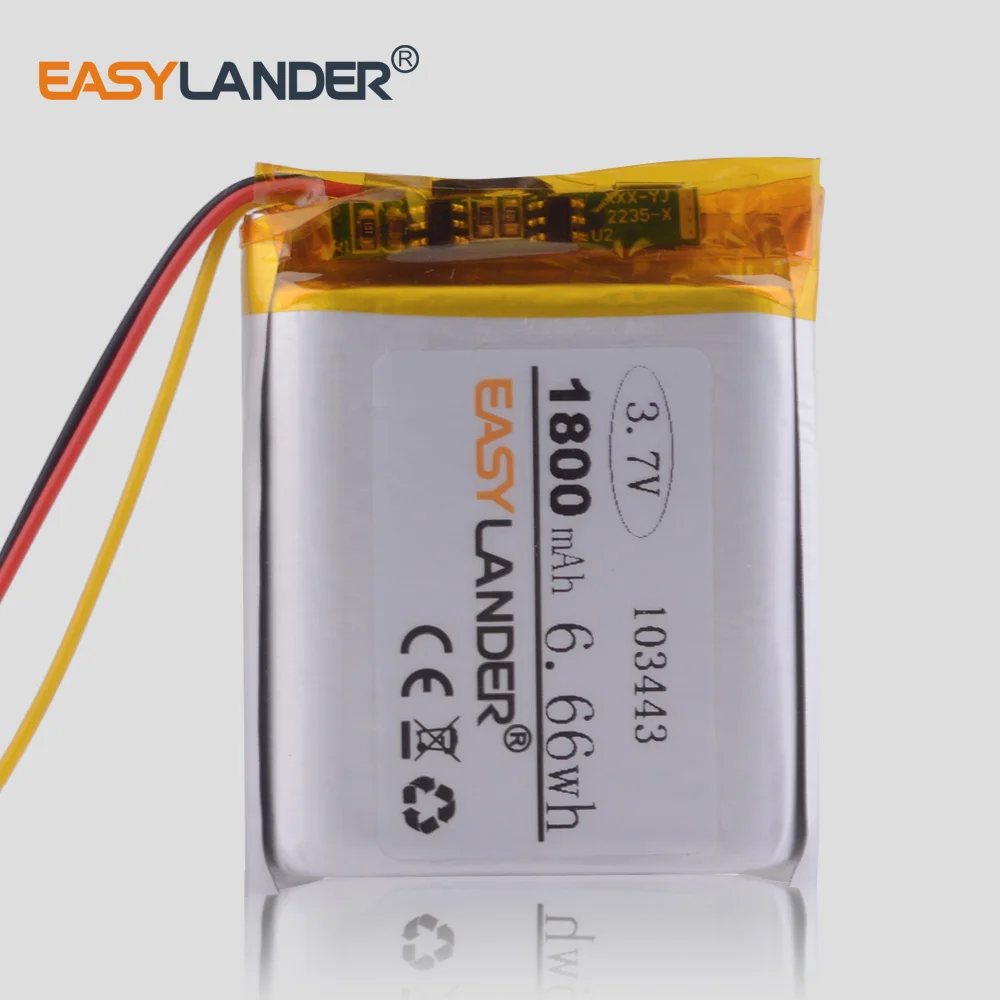 3 линии батареи 7 V литий-полимерный аккумулятор 103443 1800MAH игровой автомат MP3 MP4 MP5
