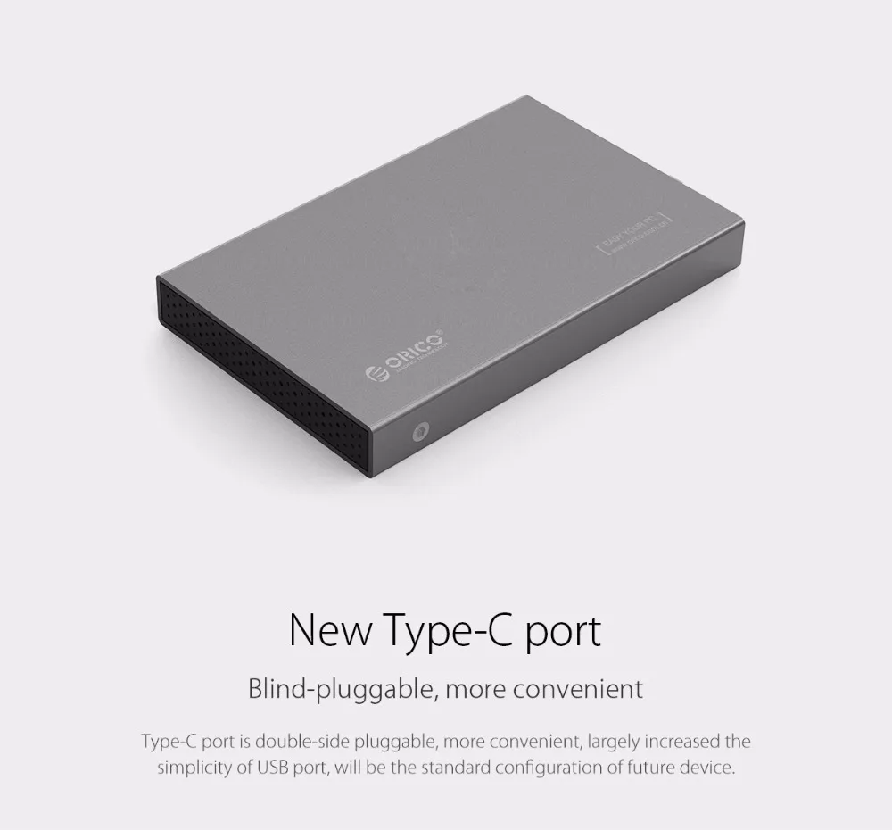 ORICO 2,5 дюймовый алюминиевый корпус USB3.0/type-C для внешнего жесткого диска 5 Гбит/с поддержка 7 мм и 9,5 мм-серебристый/серый