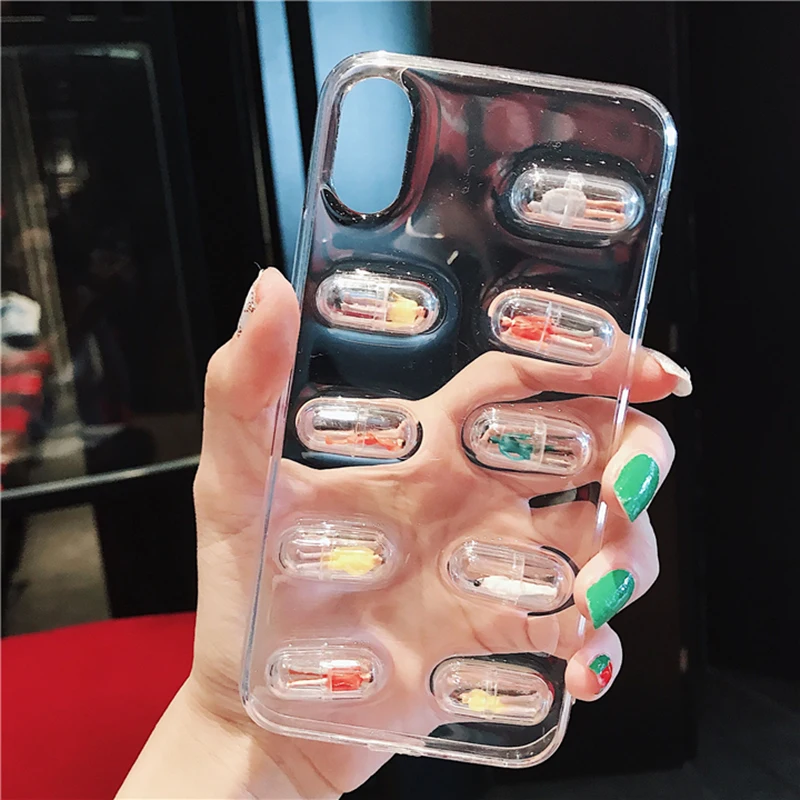3D Cute Capsule Pills Person Phone Case For iPhone XS XR Max X 8 7 6 6S Plus Transparent Soft TPU Back Cover Cases |
