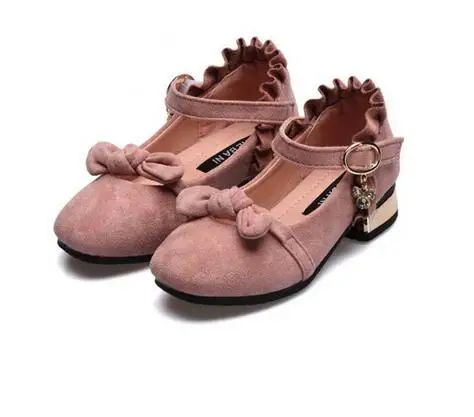 

Sweet children's high heels dress 2018 new suede girls bow Princess shoes children's shoes girls 4-12 girls shoes