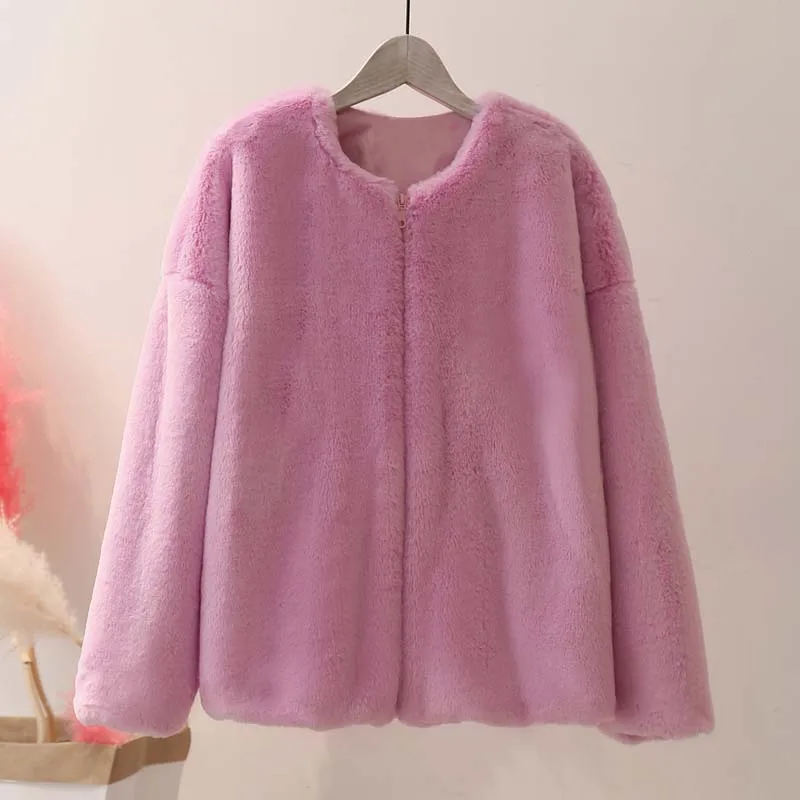 purple faux fur coat Уютная Искусственная шуба из кролика Рекс для женщин зимние мягкие негабаритные Куртки Пальто Повседневное базовое мохнатое пальто Верхняя одежда Меховая куртка - Цвет: purple faux fur coat