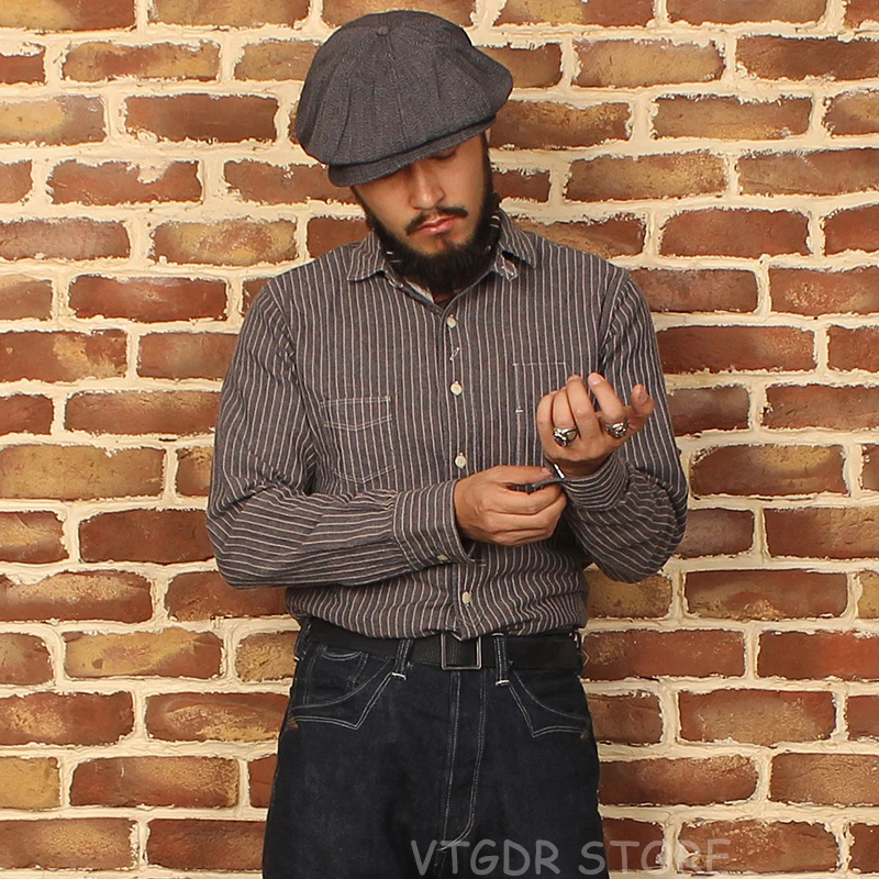 Bronson 1900s хлопковая и льняная рубашка винтажные мужские полосатые рубашки из