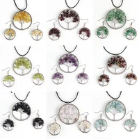 luckyshine natural crystal stone pendants earring sets tree of life ethnic style women gift jewelry sets new