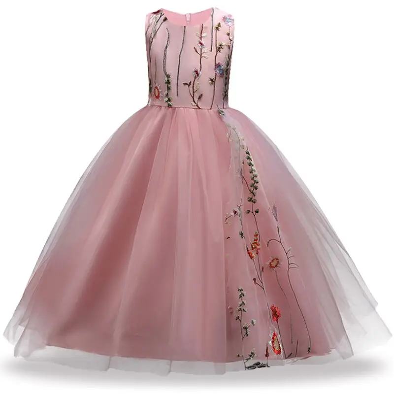 Детское вечерние платье летнее с цветочным принтом вышивкой и блестками для