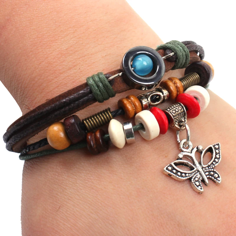 Браслет pulsera из натуральной кожи с подвеской-бабочкой ручной работы регулируемые