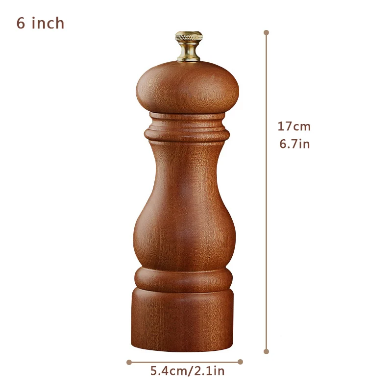 1pc 6inch Новая деревянная мельница для перца, соленая мельница, ручная мельница для зерна, качественная кухонная мельница для специй, регулируемая керамическая шлифовальная сердцевина, кухонные мельницы - Цвет: 1pc 6inch