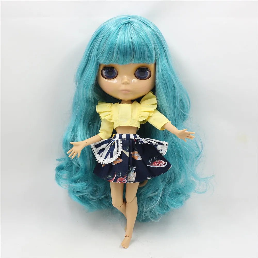 Ледяной DBS шарнирная кукла Blyth Длинное Зеленое Aquamarince смесь белого цвета волос с