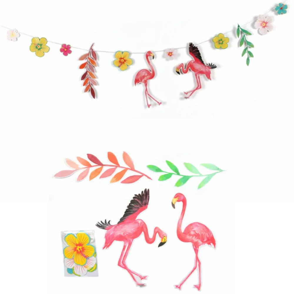 Гирлянда с тропическими листьями и фламинго баннер из бумаги для гавайской