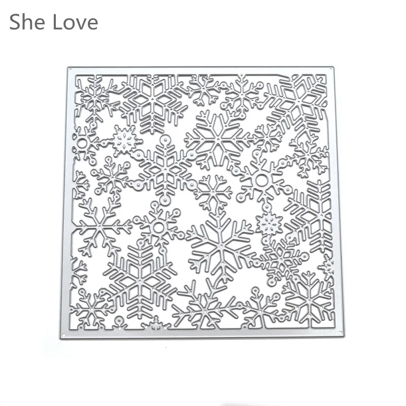 She Love Merry Christmas Снежинка вырезание трафареты Квадратный шаблон декоративное