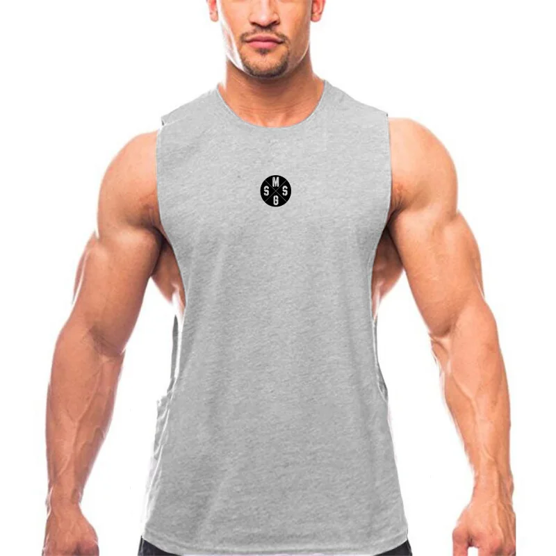 Серый Muscleguys, мужские повседневные свободные майки для фитнеса, летние майки без рукавов с открытой стороной, нательная майка - Цвет: Серый