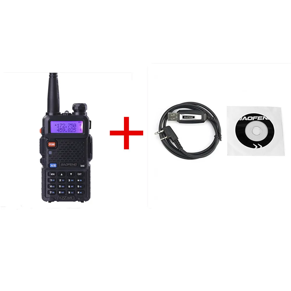 BaoFeng UV-5R портативная рация Профессиональный CB радио Baofeng UV5R трансивер 128CH 5 Вт VHF& UHF Ручной Охота+ USB программный кабель - Цвет: 5R and programecable