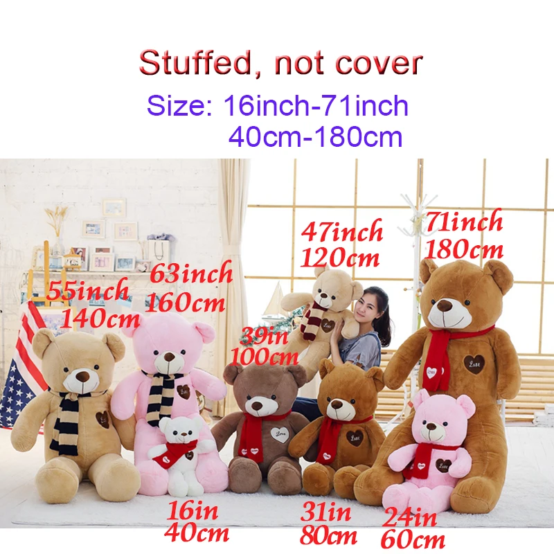 Soft Big Teddy Bear Stuffed Animal Plush Toy With Scarf 80cm100cm Kawaii Large Bears For Kids Giant Pillow Dolls Gift | Дом и сад