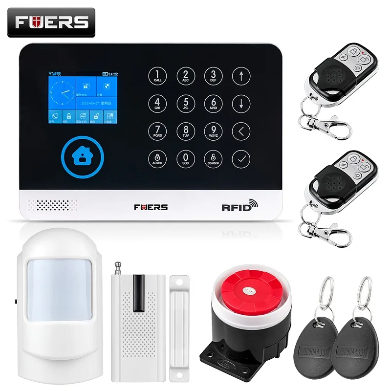 FUERS EN RU ES FR PL переключаемая WIFI GSM SIM сигнализация беспроводная домашняя охранная RFID